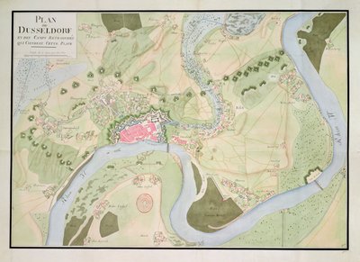 Mappa di Düsseldorf e accampamenti fortificati da French School