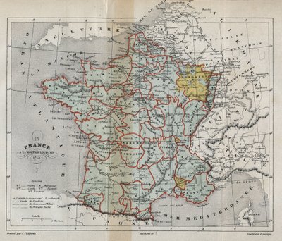 Mappa della Francia alla morte di Luigi XIV nel 1715 - incisione in "Histoire de France" di Victor Duruy - 1882 da French School