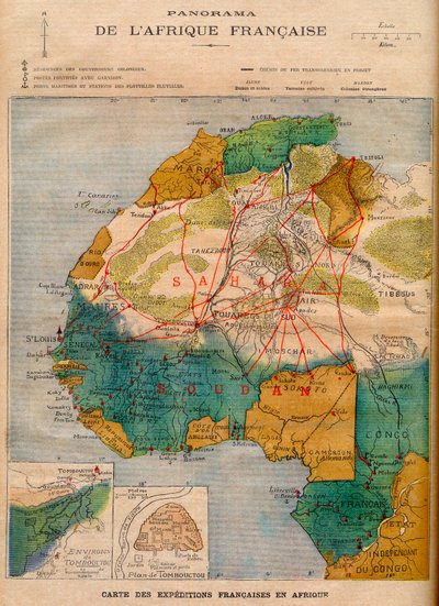 Mappa delle spedizioni francesi in Africa, illustrazione da 