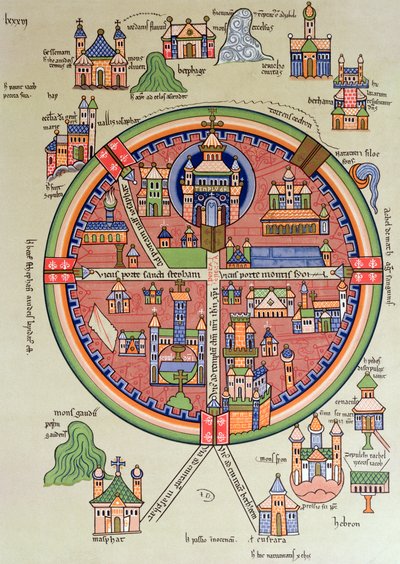 Mappa di Gerusalemme e Palestina, inclusi i siti sacri e il Tempio di Salomone da French School