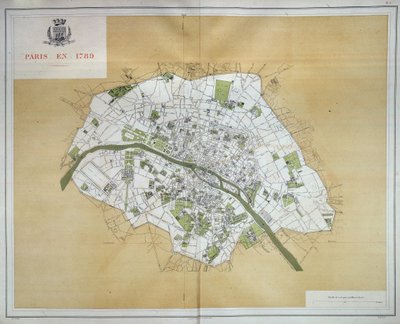 Mappa di Parigi nel 1789, tratta da "Les Travaux de Paris 1789-1889, Atlas", Imprimerie Nouvelle da French School