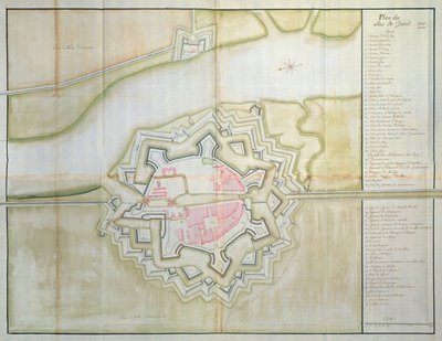 Mappa di Sas van Gent, Paesi Bassi, 1747 (penna, inchiostro e acquerello su carta) da French School