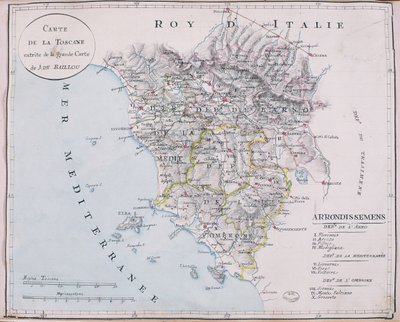 Mappa della Toscana, dettaglio della grande mappa di J. de Baillou da French School