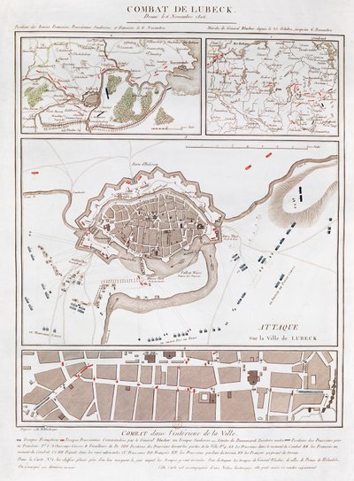 Mappa del combattimento alla Battaglia di Lubecca, che mostra le posizioni degli eserciti francese, prussiano, svedese e danese da French School