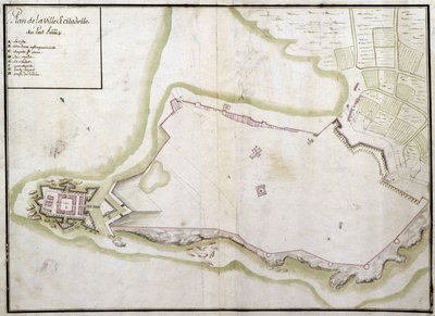 Mappa della città e della cittadella di Port Louis da French School