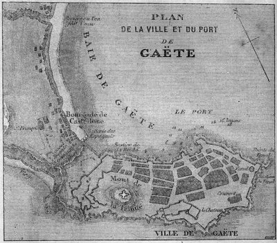 Mappa della città e del porto di Gaeta, Italia da French School