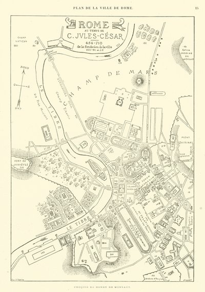 Mappa della città di Roma al tempo di Giulio Cesare (incisione) da French School