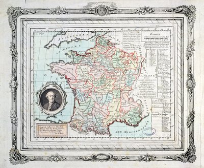 Mappa delle regioni e dei distretti della Francia, conosciuta come la Carte de Necker, 1789 da French School
