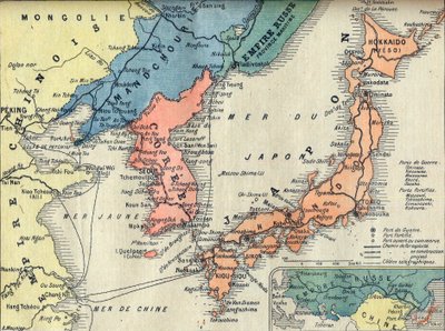Mappa del teatro della guerra russo-giapponese. Mappa del teatro di guerra russo-giapponese (Guerra russo-giapponese) - Illustrazione per Le petit Journal, 28 febbraio 1904 da French School