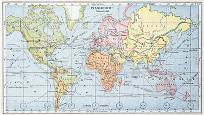 Mappa che mostra le principali rotte commerciali marittime mondiali, 1912 da French School