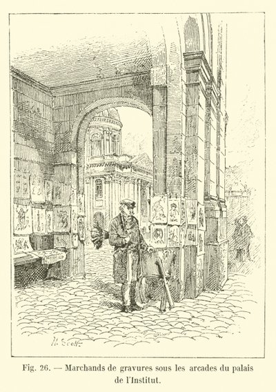 Mercanti di incisioni sotto le arcate del palazzo dell