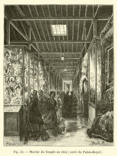 Mercato del Tempio nel 1840, piazza del Palais-Royal da French School