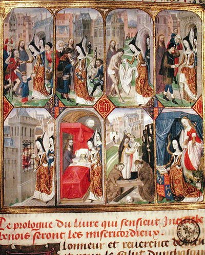 Margherita di York, terza moglie di Carlo il Temerario, che compie atti di carità, da 