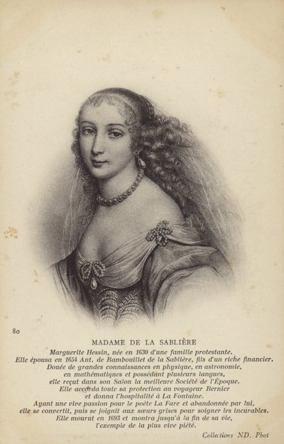 Marguerite de la Sabliere (c1640-1693), salonista francese (litografia) da French School