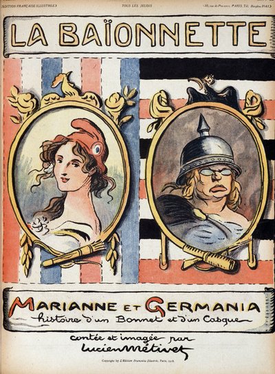 Marianne e Germania, storia di un cappello e di un elmo - in "La Bayonette" del 18/04/1918 da French School