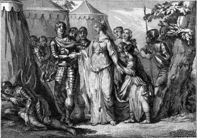 Matrimonio di Childerico I (ca. 436-481 o 482), Re dei Franchi Salii, con Basina di Turingia (445-491), nel 463. Incisione del XVIII secolo da French School