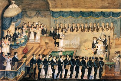 Cerimonia di iniziazione massonica di una donna, inizio XIX secolo da French School