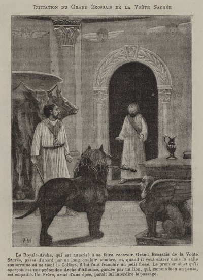 Cerimonia di iniziazione massonica (incisione) da French School