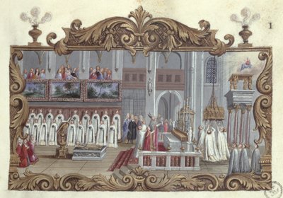 Messa dedicata a Santa Genoveffa, da un manoscritto, 1709 da French School