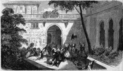 Massacro dei cristiani maroniti da parte dei drusi nel cortile di una casa a Deir el Kamar, Siria da French School