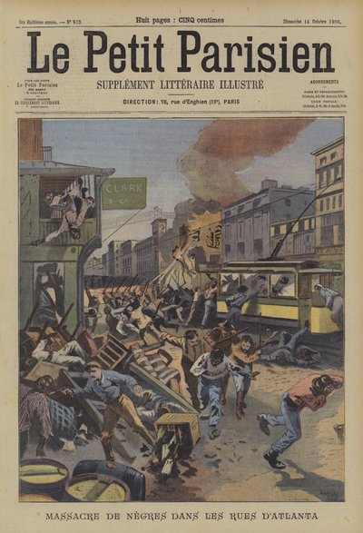 Massacro di persone di colore nelle strade di Atlanta, Georgia (litografia a colori) da French School