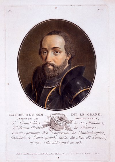 Mathieu II de Montmorency, da Portraits des grands hommes, femmes illustres, et sujets memorables de France, pubblicato 1787-92 da French School