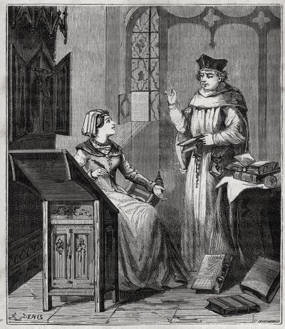 Matthieu Lansbert (Lansberg, Lansbergh, Laensberg o Laensbergh) (XV-XVI secolo) e sua nipote - Incisione in 