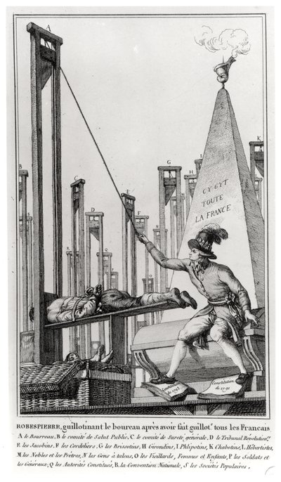 Maximilien de Robespierre (1758-94) che esegue il boia da French School