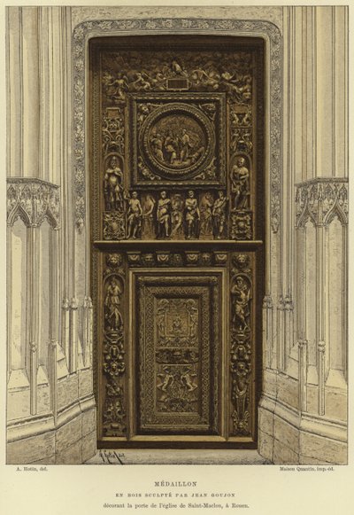 Medaglione in legno intagliato da Jean Goujon nella porta della Chiesa di Saint-Maclou, Rouen da French School