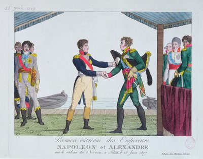 Incontro tra Napoleone I e Alessandro I, a Tilsit, 25 giugno 1807 da French School