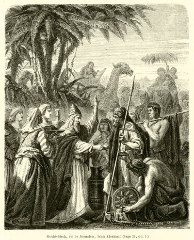 Melchisedec, re di Gerusalemme, benedice Abramo da French School