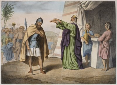 Melchisedec benedice Abramo, illustrazione da un catechismo L
