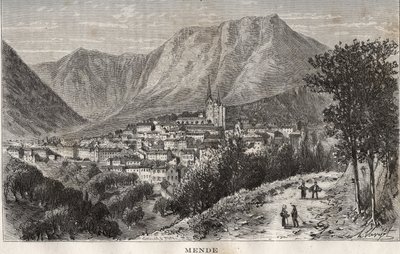 Mende - Lozere nella regione Languedoc-Roussillon - incisione in "La Francia illustrata: geografia, storia, amministrazione statistica" di V.-A. Malt-Brown. 1884 da French School
