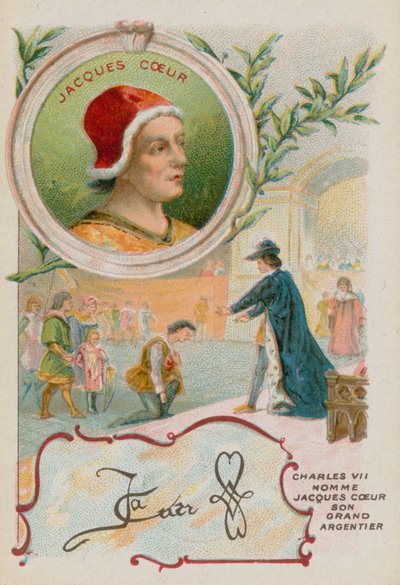 Il mercante Jacques Coeur accolto dal re Carlo VII da French School
