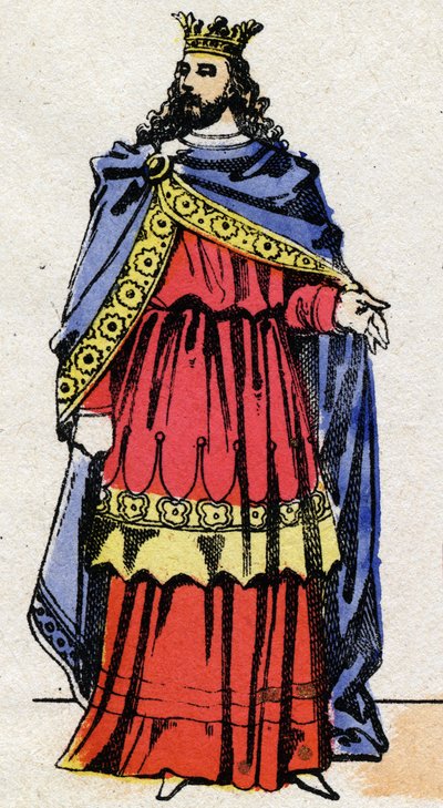 Dinastia Merovingia: Ritratto di Childerico III (714-755) Re dei Franchi dal 743 al 751. Immagine di Epinal della fine del XIX secolo. Collezione privata. da French School