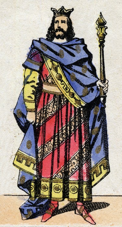 Dinastia Merovingia: Ritratto di Clotario IV (685-719) Re dei Franchi di Austrasia dal 717 al 719. Immagine di Epinal della fine del XIX secolo. Collezione privata. da French School