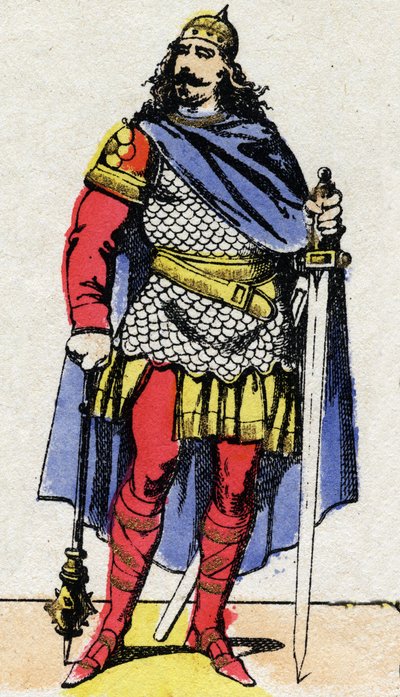 Dinastia Merovingia: Ritratto di Carlo Martello (ca. 688-741) maggiordomo di palazzo dal 737 al 741. Immagine di Epinal della fine del XIX secolo. Collezione privata. da French School