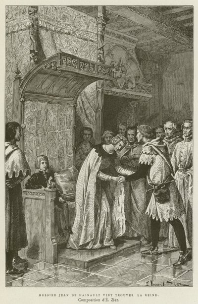 Messere Giovanni di Hainaut andò a trovare la regina (incisione) da French School