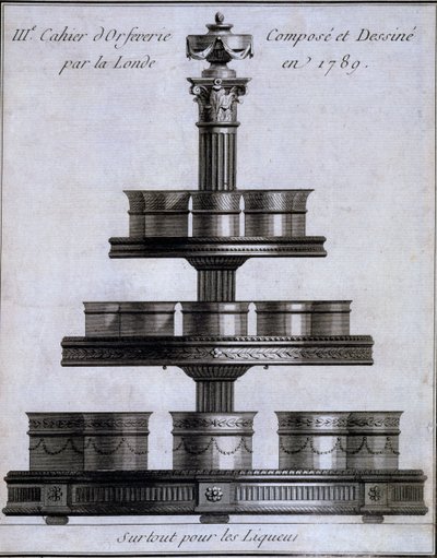 Lavoro in metallo: un set di bicchieri da liquore su un supporto, 1780-96 da French School