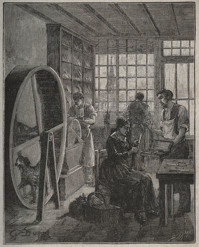 Mestiere e artigiano: una bottega di coltelleria in provincia nel XIX secolo. Incisione del 1885 in 
