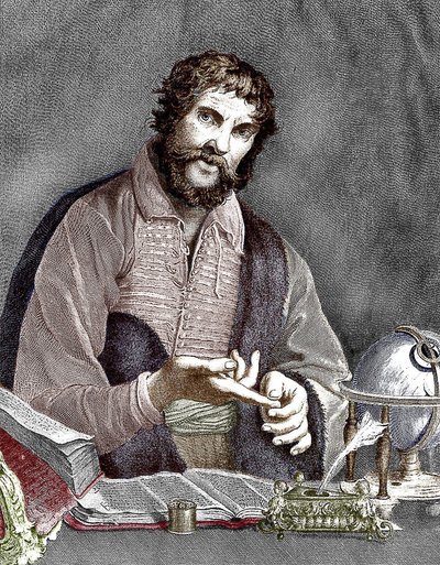 Michel de Nostredame, aka Nostradamus (1503-1566) astrologo e medico francese, incisione, documento colorato da French School