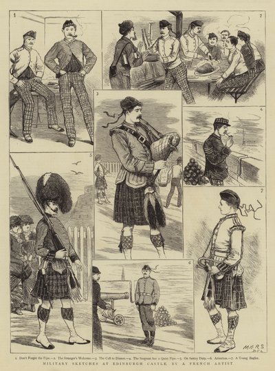 Schizzi militari al Castello di Edimburgo da French School