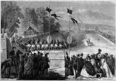 Carosello militare eseguito dagli studenti di Saint Cyr. Morbihan (56), 31 agosto 1861. Incisione in "Le Monde Illustré" n°230 del 7 settembre 1861 da French School