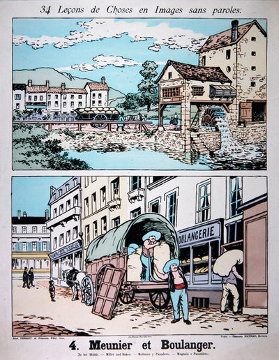 Mugnaio e fornaio, illustrazione da un libro di testo della scuola primaria, c.1900 da French School