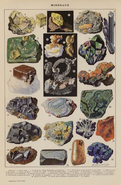 Minerali (litografia a colori) da French School