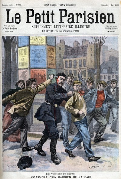 Fatto vario: Assassinio di un pacificatore a Parigi in rue Vergniaud nel 1900 - in "Le Petit Parisien" da French School