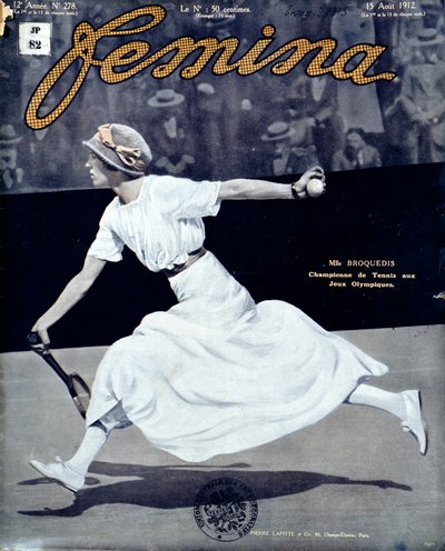 Miss Broquedis, Campionessa Olimpica di Tennis, copertina di Femina, numero 278, 15 agosto 1912 (foto colorata) da French School