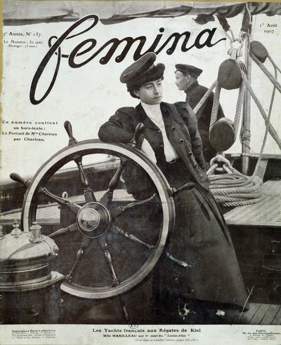 Miss Mabilleau sul ponte dello yacht "Louise-Alice" alla regata di Kiel - in "Femina" del 01/08/1907 da French School