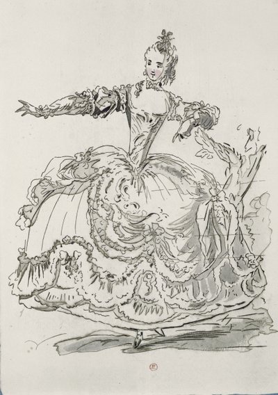 Miss Puvigne come La Statua Vivente, in Pigmalione, un libretto di Lamotte, composto da Jean-Philippe Rameau, 1748 (incisione a colori) da French School