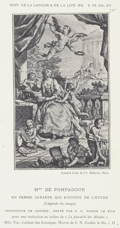 Mme de Pompadour, in veste di donna colta che si dedica allo studio, leggenda del tempo da French School